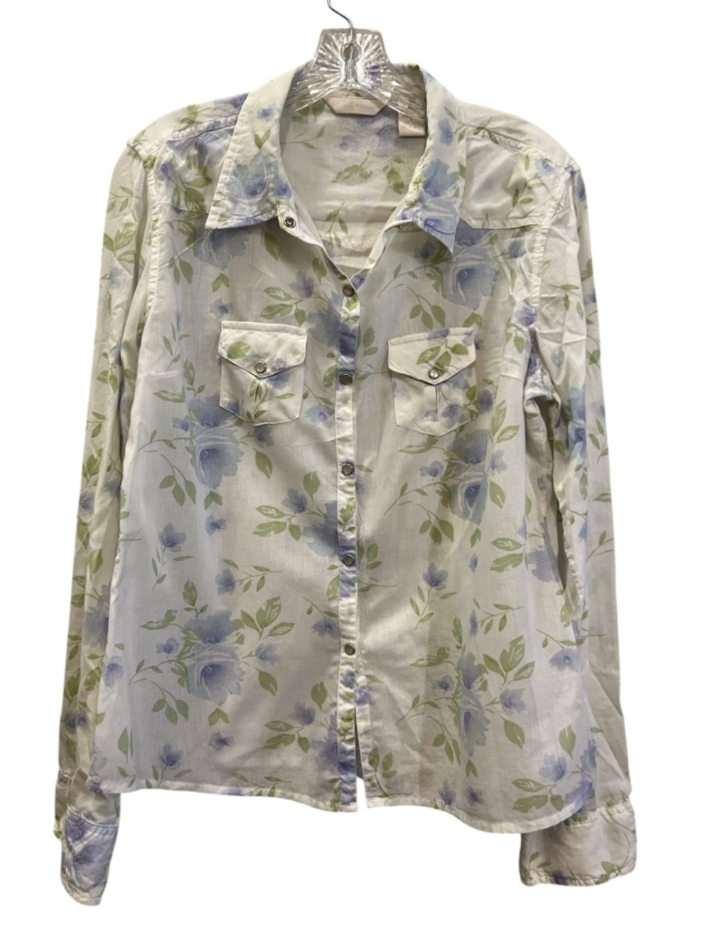 100% Cotton Floral Button-Up Shirt with Floral/Blue Rose Print